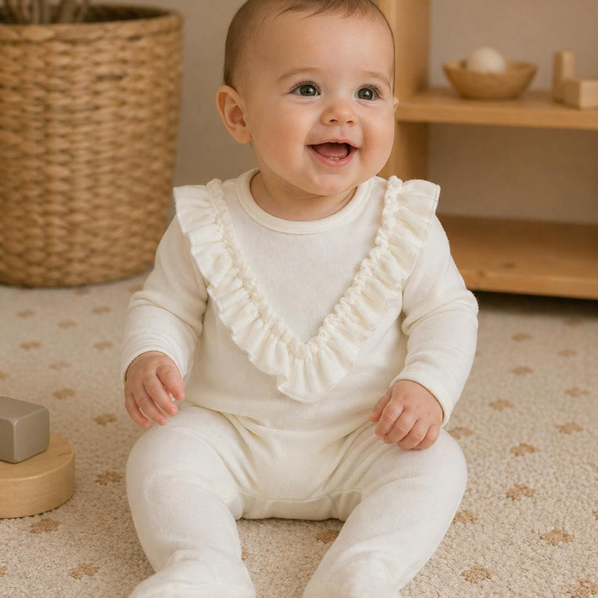 Velour Ruffle Long Sleeve Footie