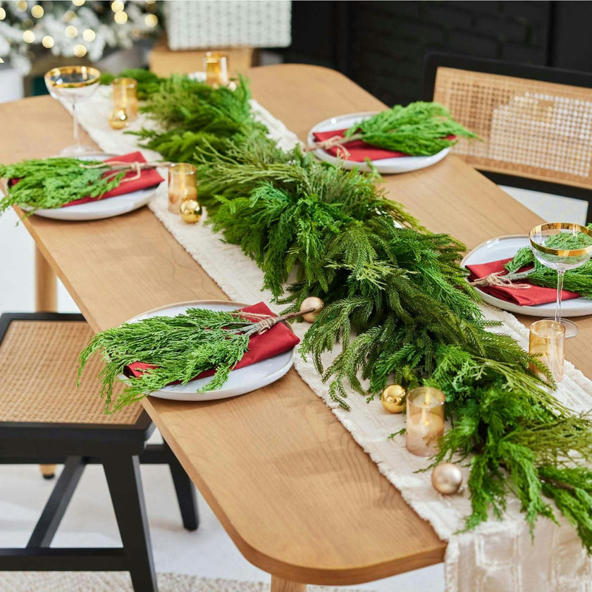 Real Touch Winter Greenery with Cypress, Norfolk & Pine Christmas Long Centerpiece Table Large Runner Swag