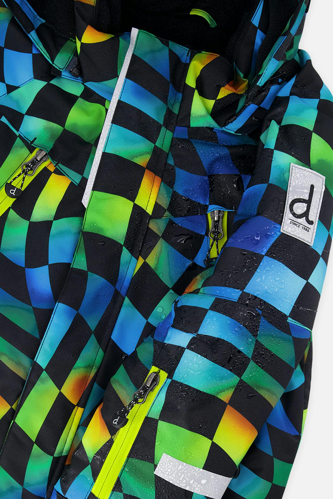 Two Piece Play Snowsuit Green Yellow And Blue Checkerboard With Yellow Pants