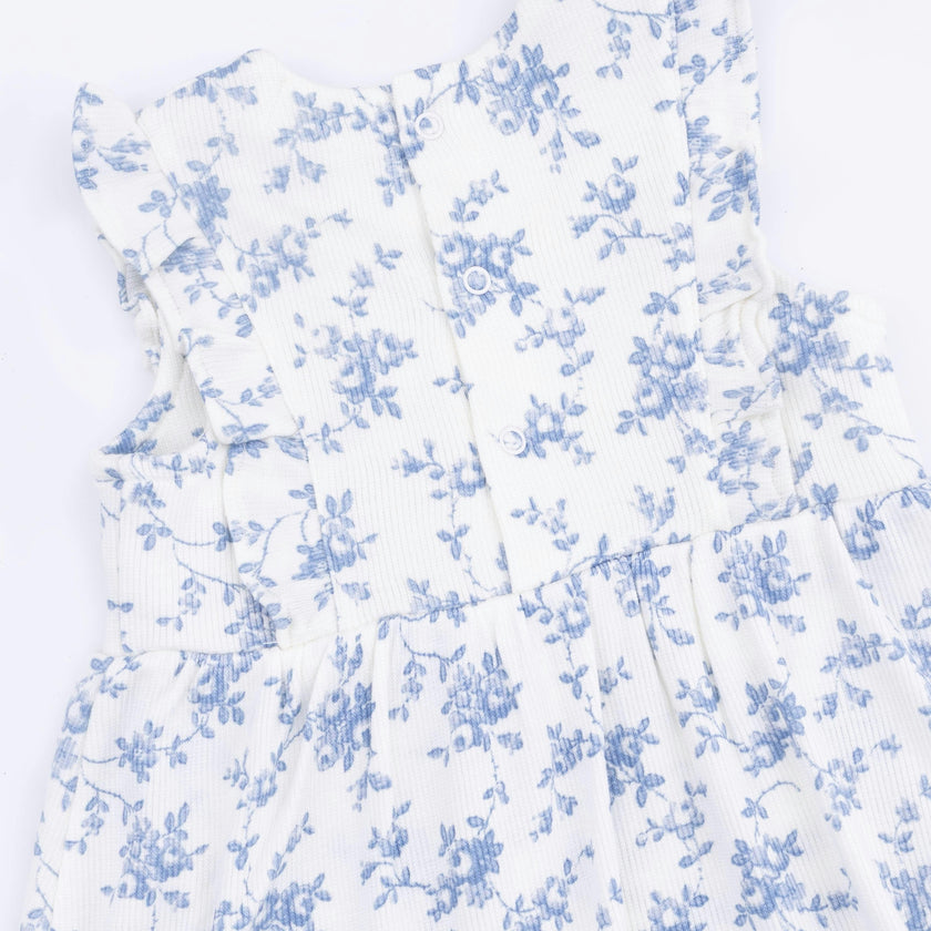 Baby Blue Vines Floral - Ruffle Bodysuit Dress