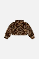 Faux Fur Jacket Brown Leopard Print