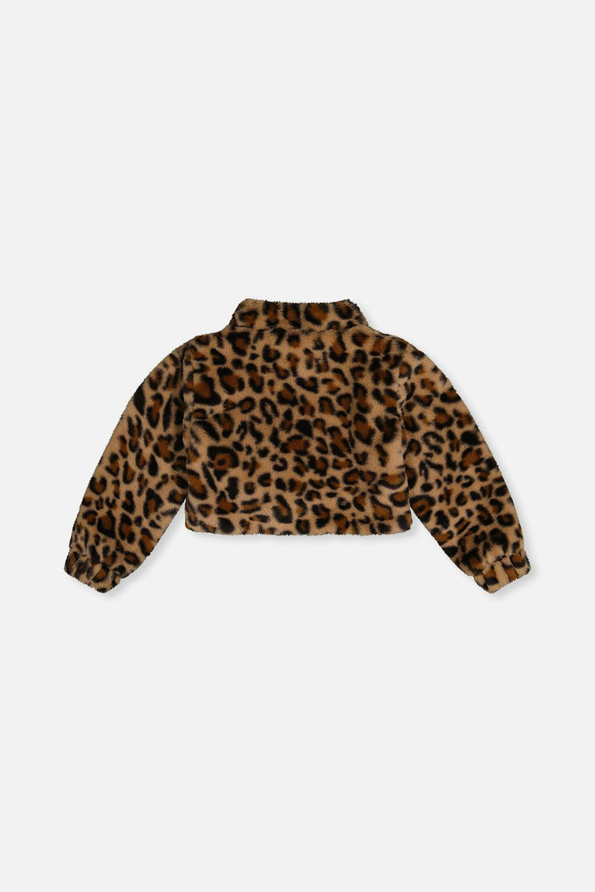 Faux Fur Jacket Brown Leopard Print