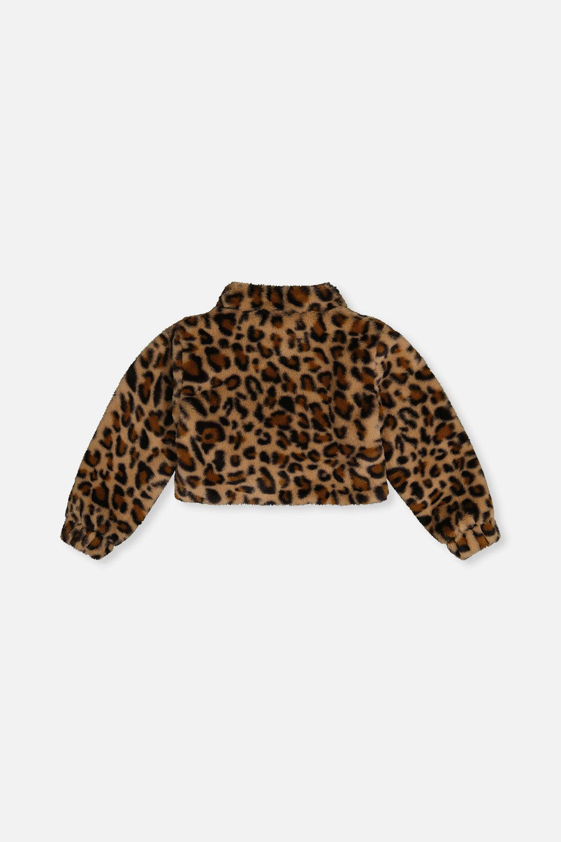 Faux Fur Jacket Brown Leopard Print