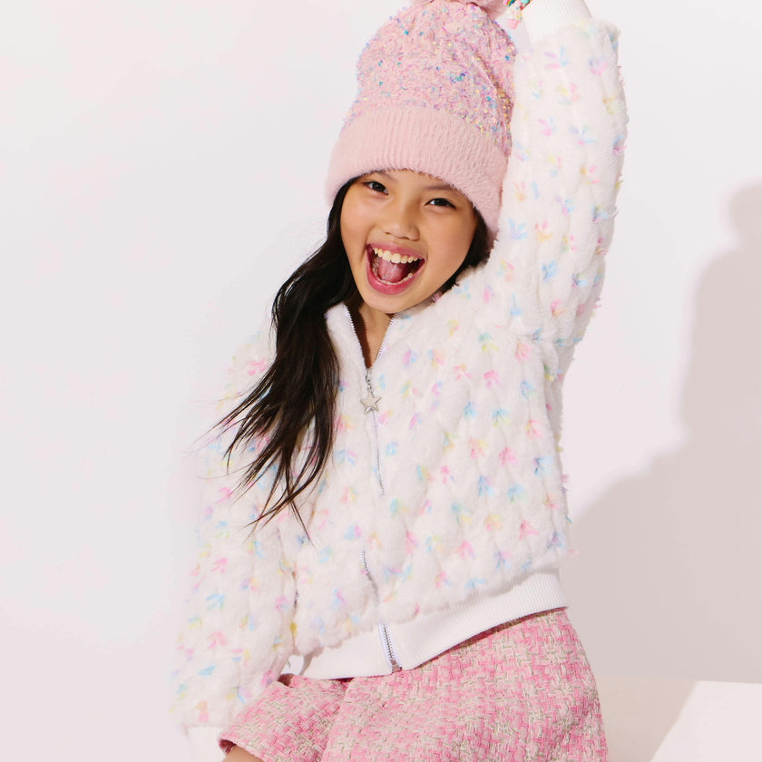Pastel Bows Fuzzy Bomber