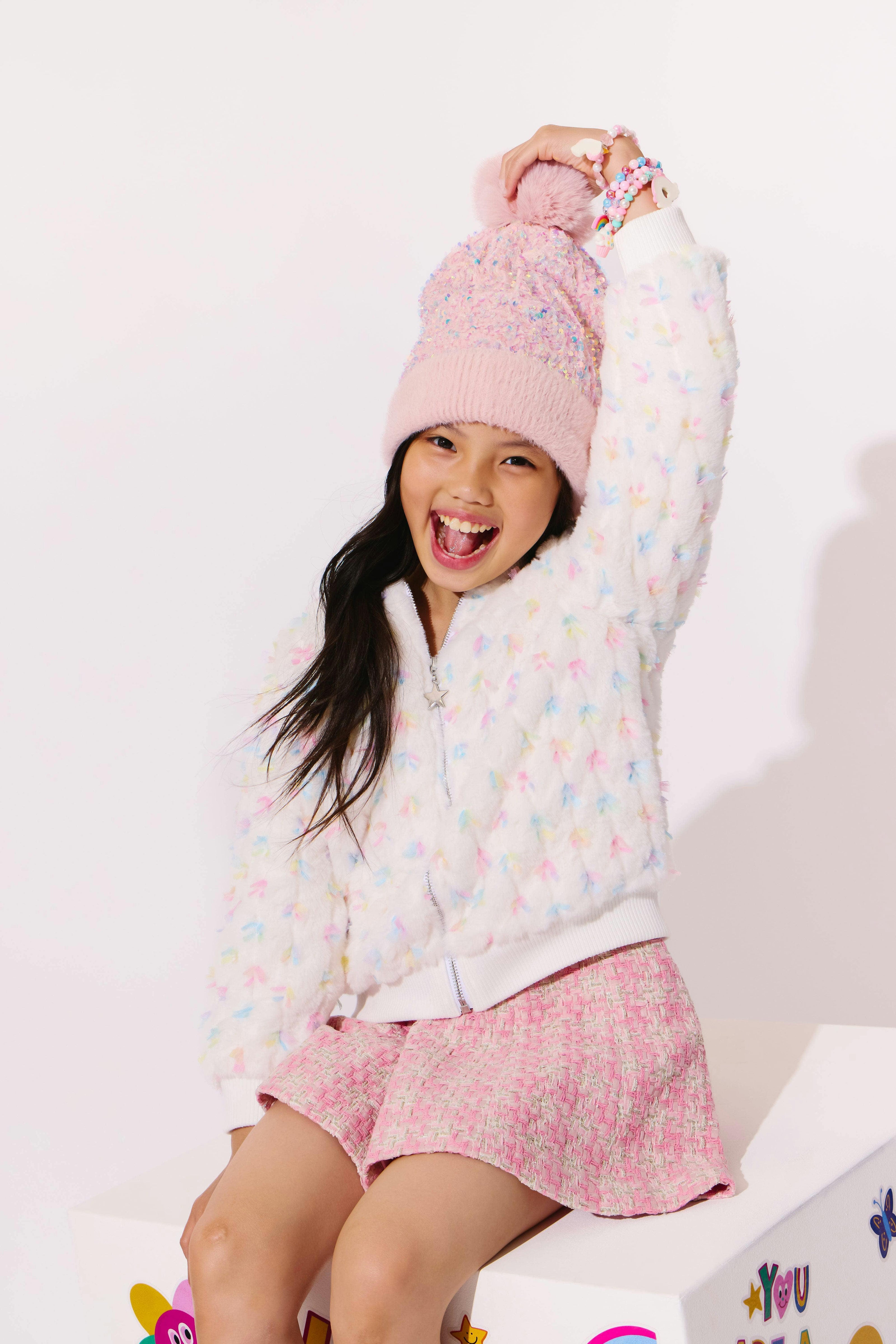 Pastel Bows Fuzzy Bomber