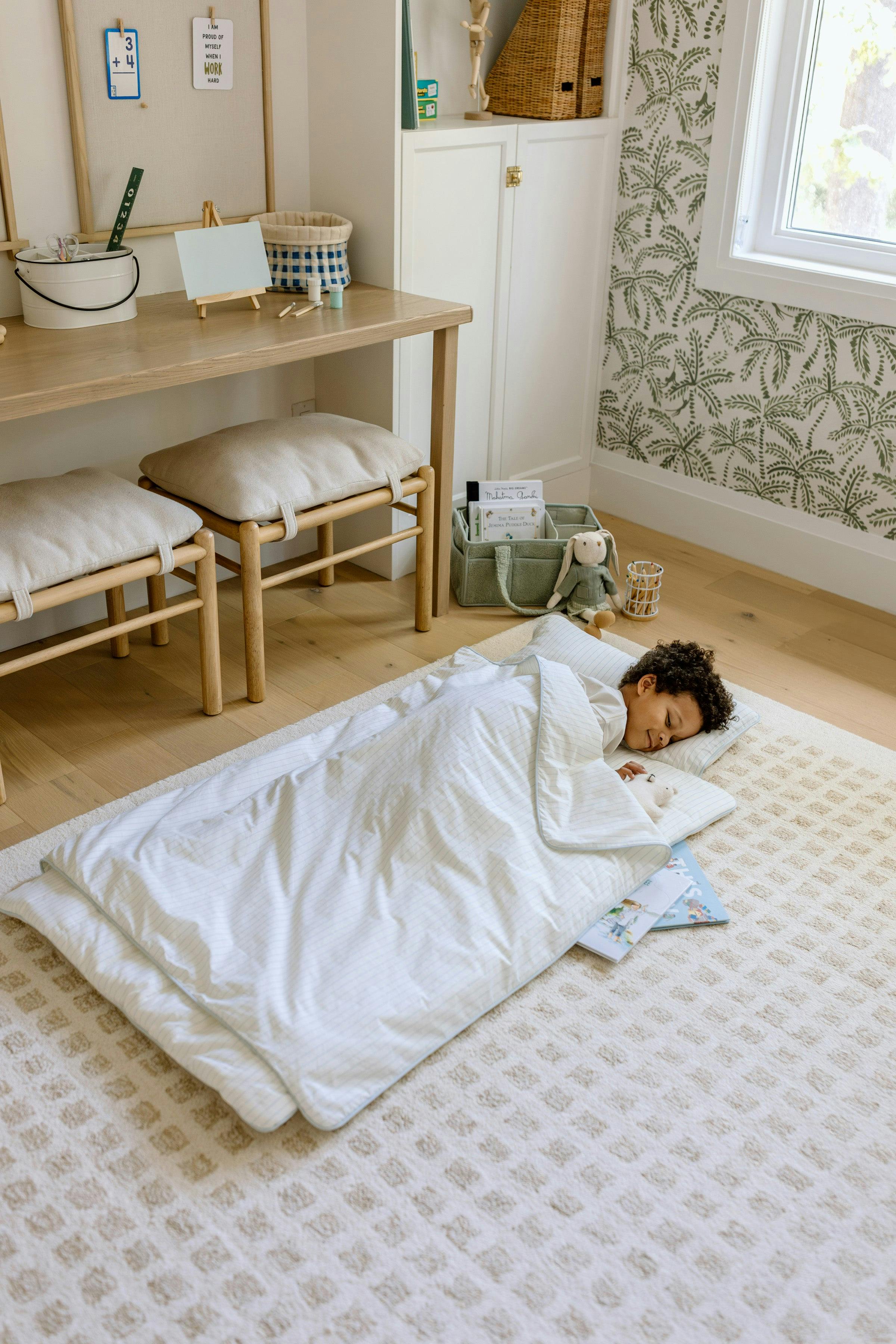 [NEW] XL Organic Nap Mat- Blue Stripe