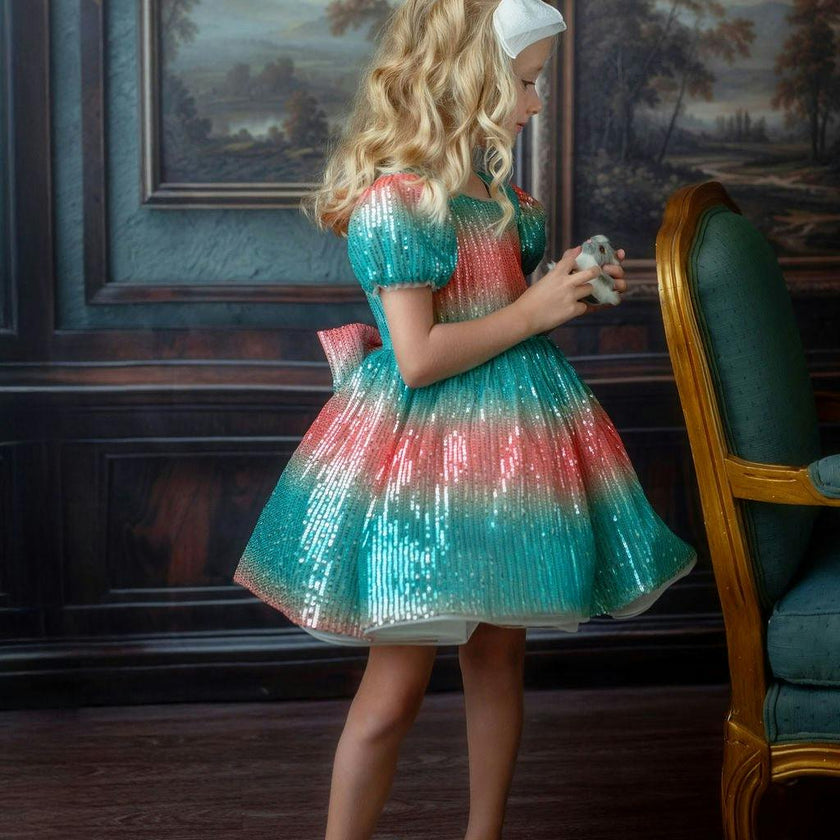 Aqua Sunset Sparkle Dress