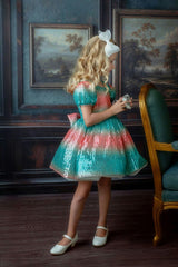Aqua Sunset Sparkle Dress