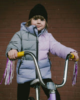 Colorblocked Puffy Winter Coat Purple Gray
