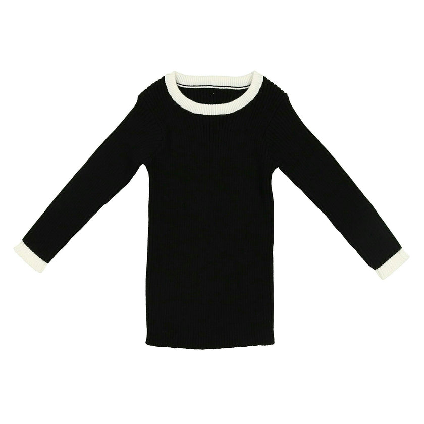 Boy Knit Contrast Piped Round Neck Long Sleeve Sweater