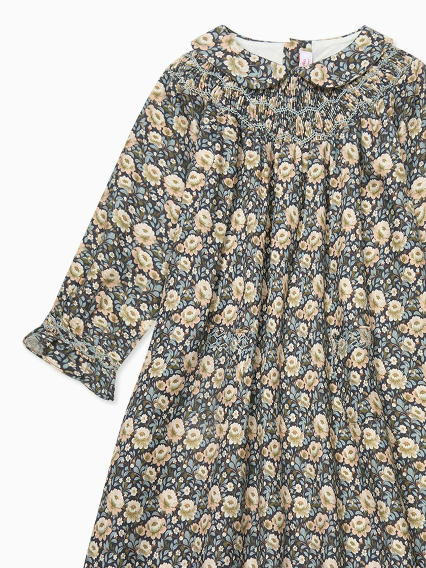 Navy Floral Margot Girl Hand-Smocked Dress