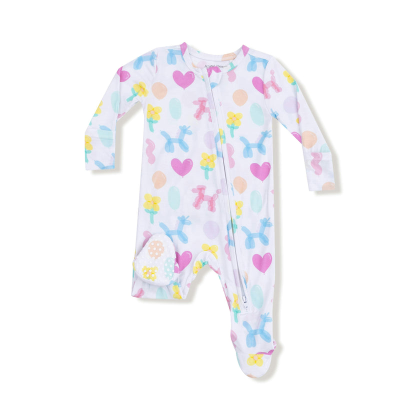 Balloon Animals - Pink - 2 Way Zipper Ruffle Back Footie