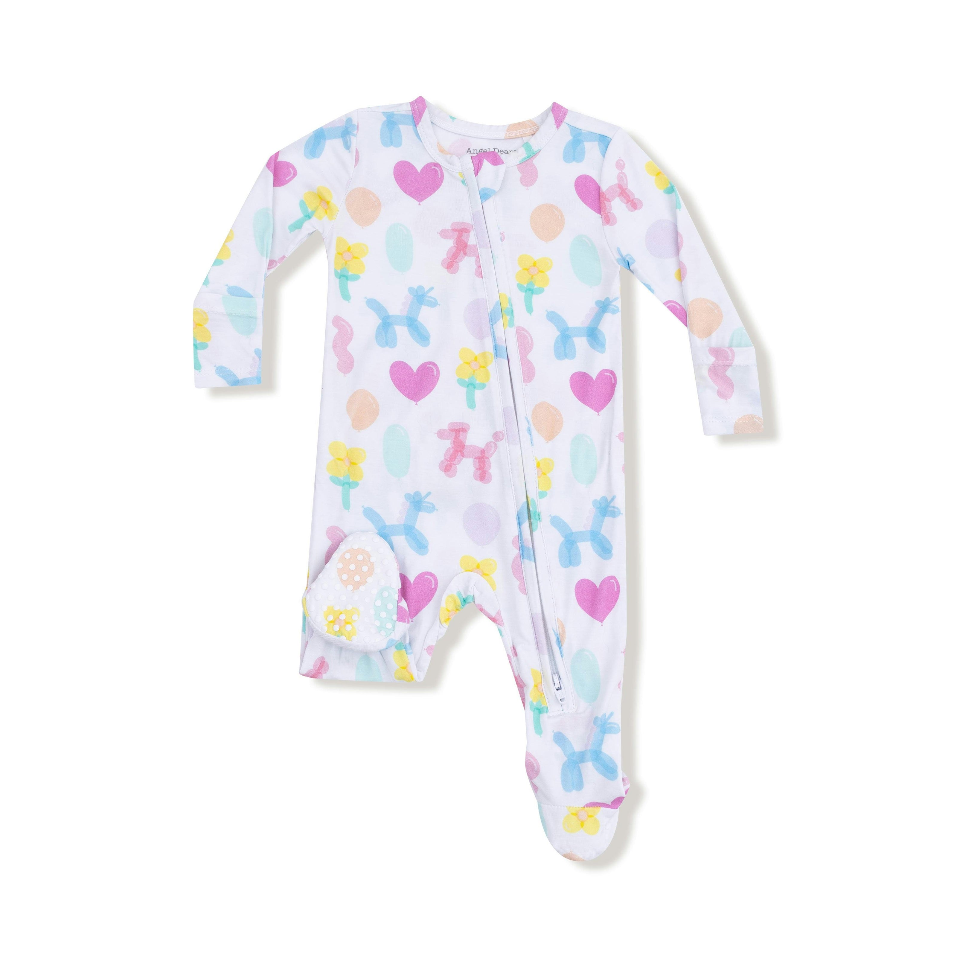Balloon Animals - Pink - 2 Way Zipper Ruffle Back Footie