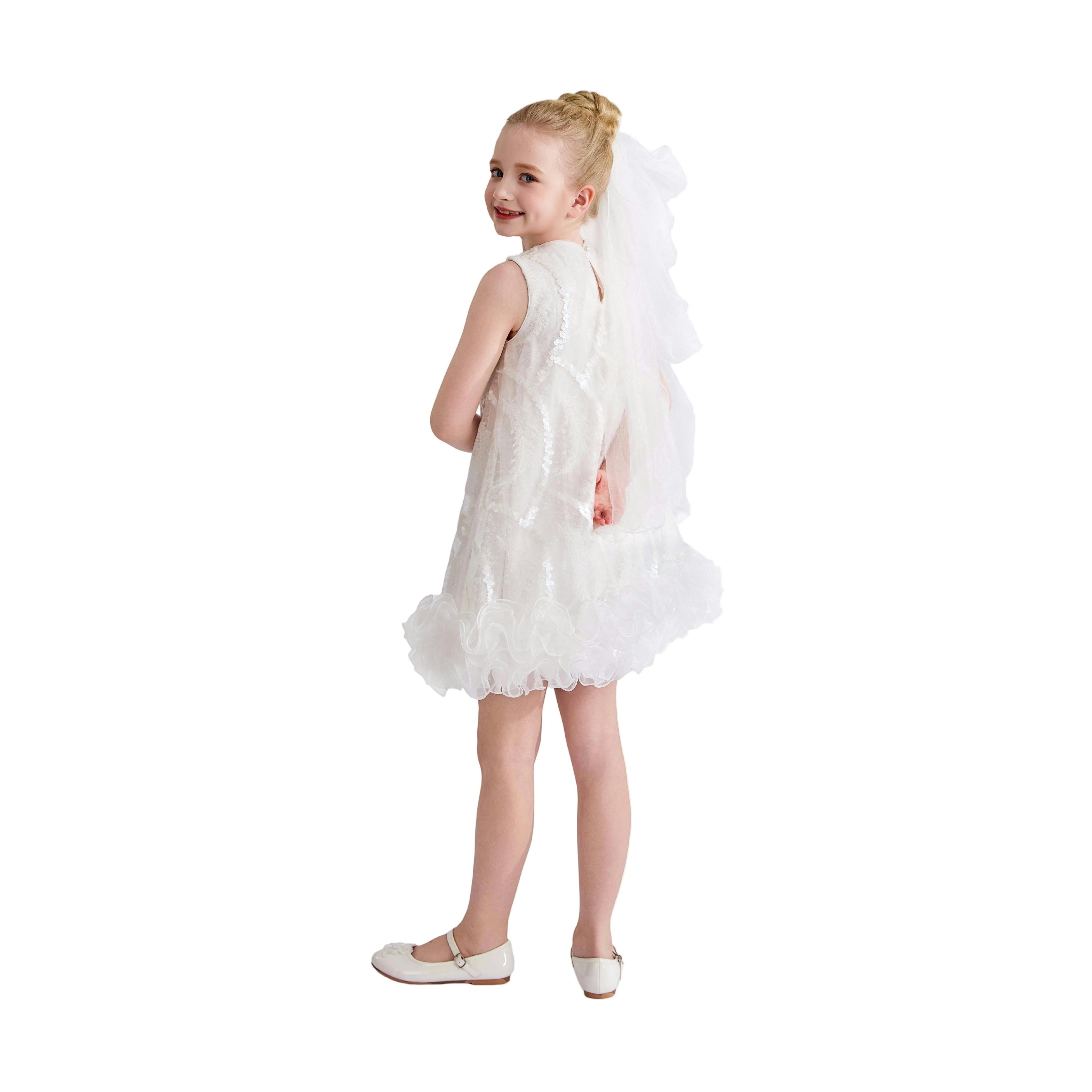 White Fiora Ruffle Sequin Dress