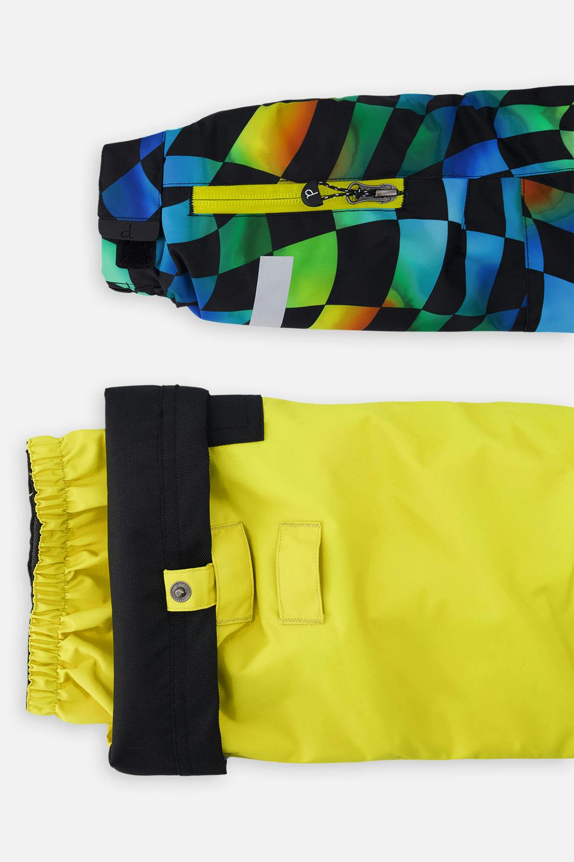 Two Piece Play Snowsuit Green Yellow And Blue Checkerboard With Yellow Pants