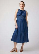 Sleeveless Chambray Maternity and Nursing Midi Dress