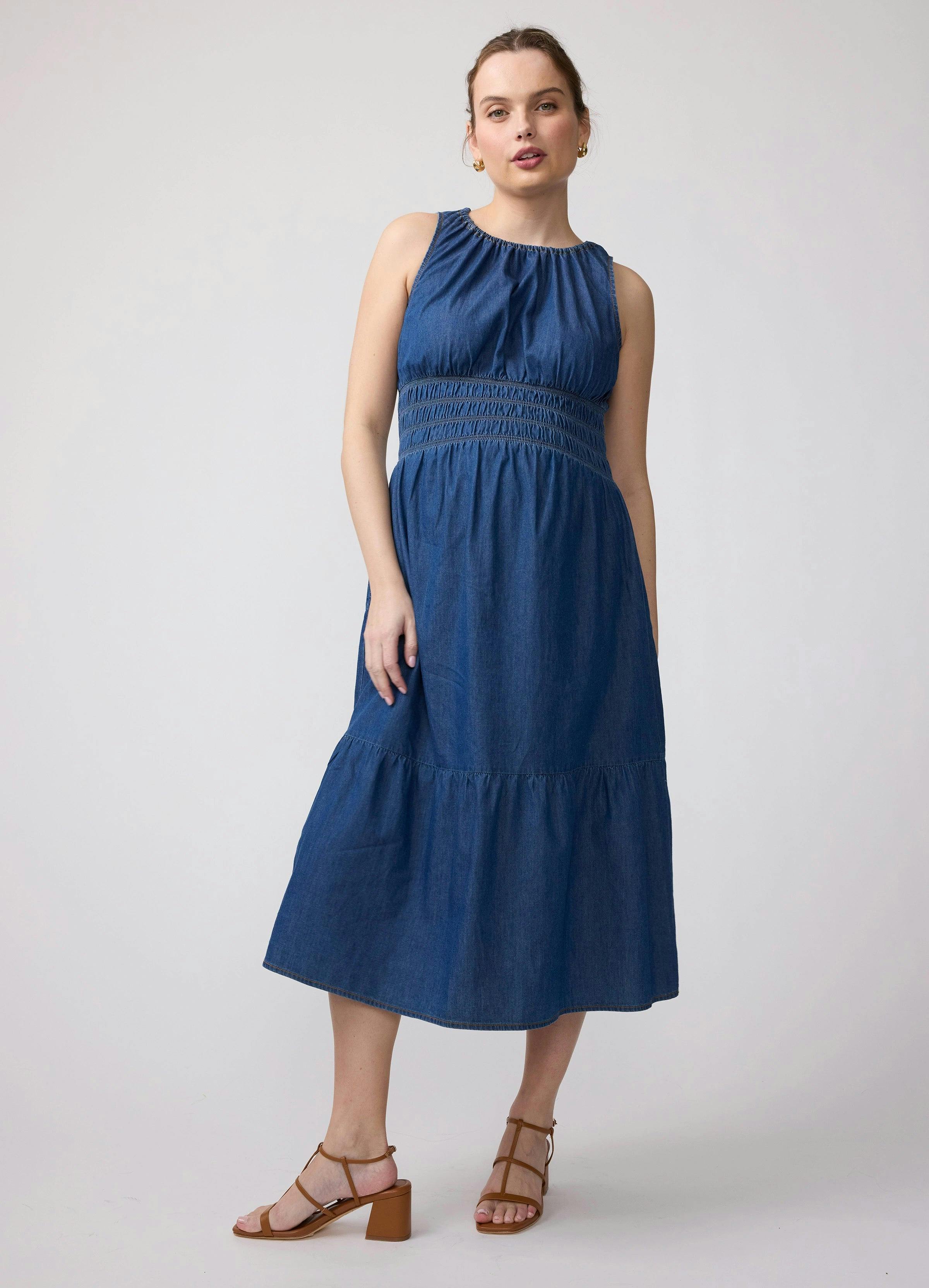 Sleeveless Chambray Maternity and Nursing Midi Dress