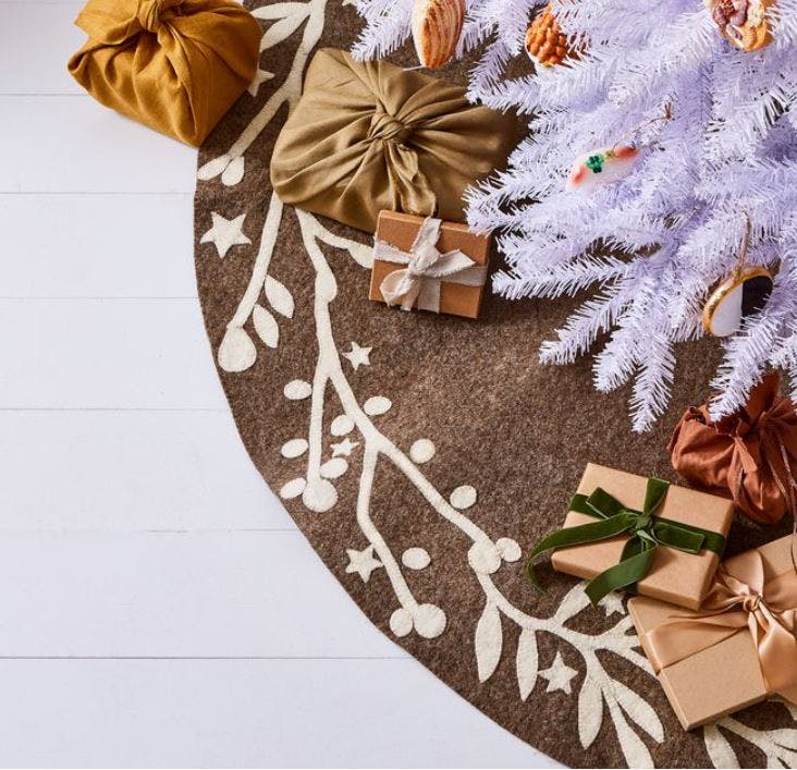 Handmade Felt Branches and Stars Gray Christmas Tree Skirt