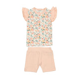 Floral Print 2-Piece Flutter Sleeve Top & Short Set