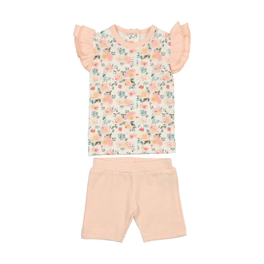 Floral Print 2-Piece Flutter Sleeve Top & Short Set
