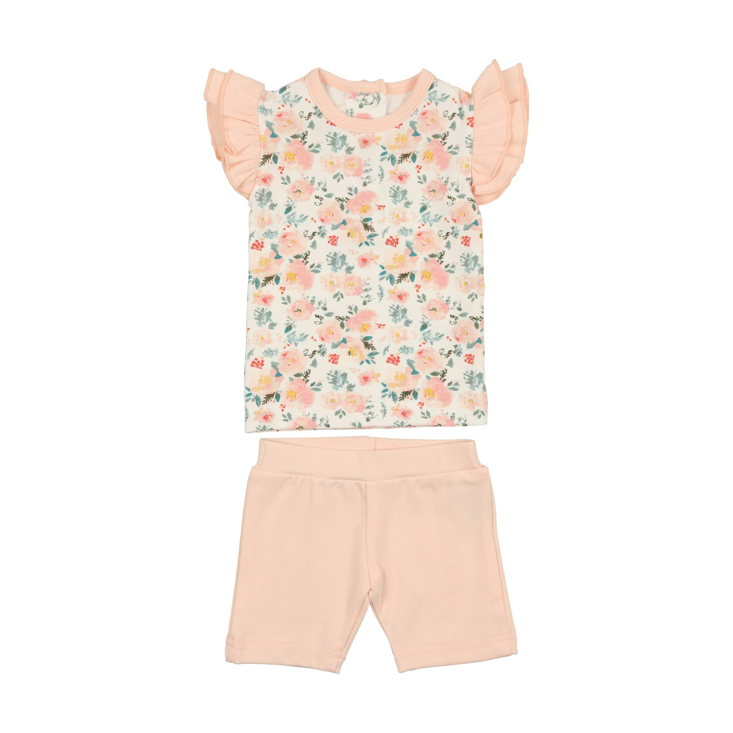 Floral Print 2-Piece Flutter Sleeve Top & Short Set