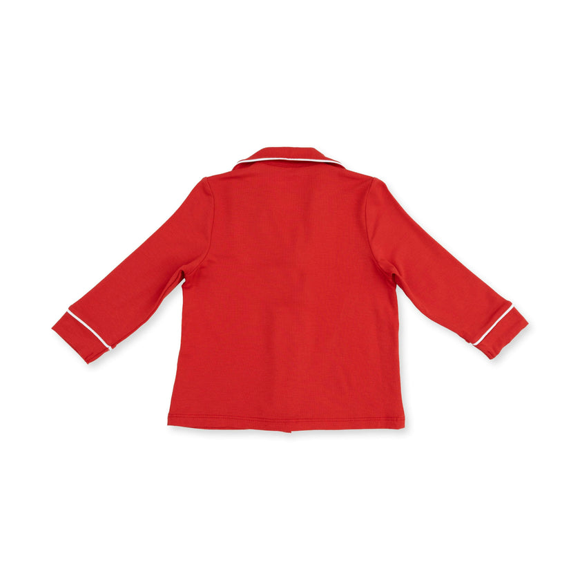 Ribbon Red - Knit Flame Resistant Kids Long Sleeve Coat Style with Pant