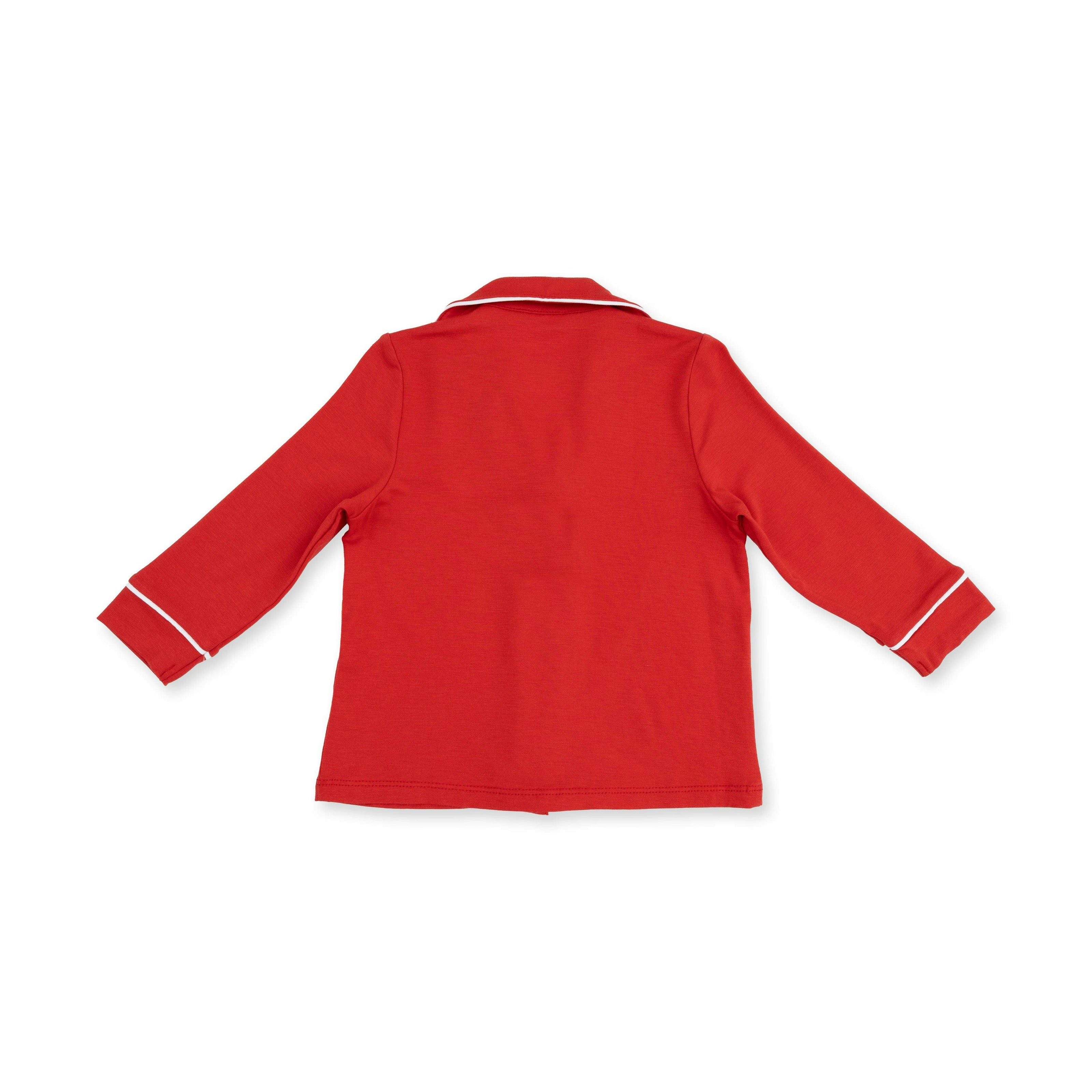 Ribbon Red - Knit Flame Resistant Kids Long Sleeve Coat Style with Pant
