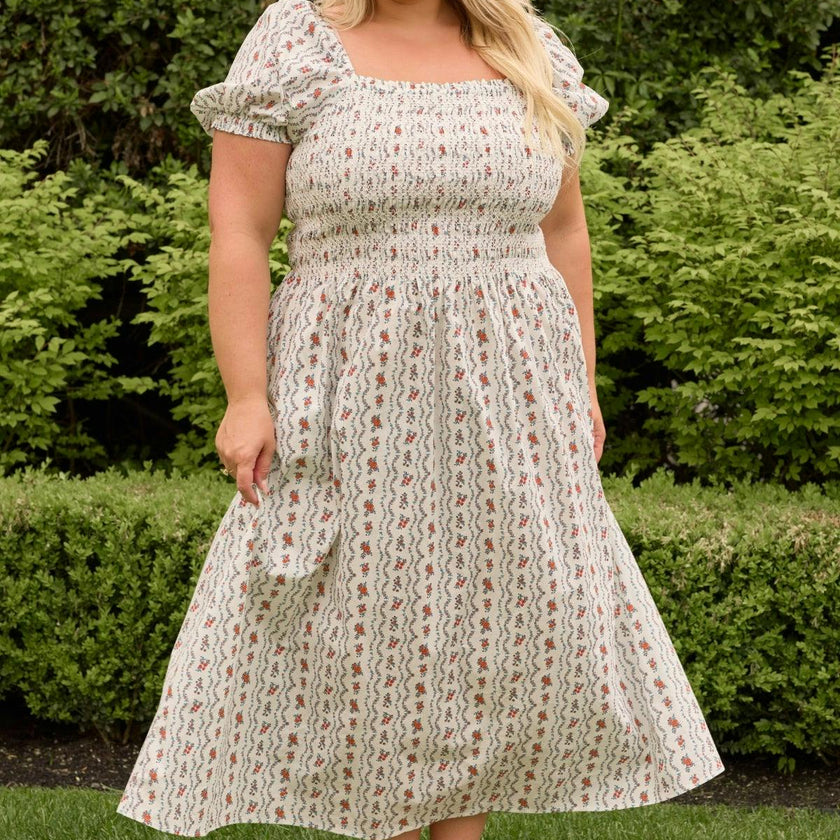 Sunday Best Dress in Linear Poppy Woodblock