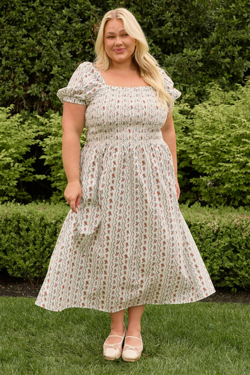 Sunday Best Dress in Linear Poppy Woodblock XL