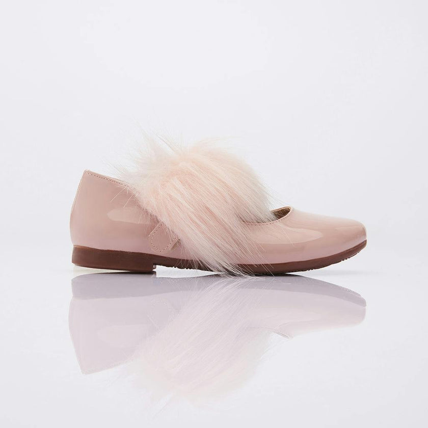 Patent Pink Fur Strap Flats