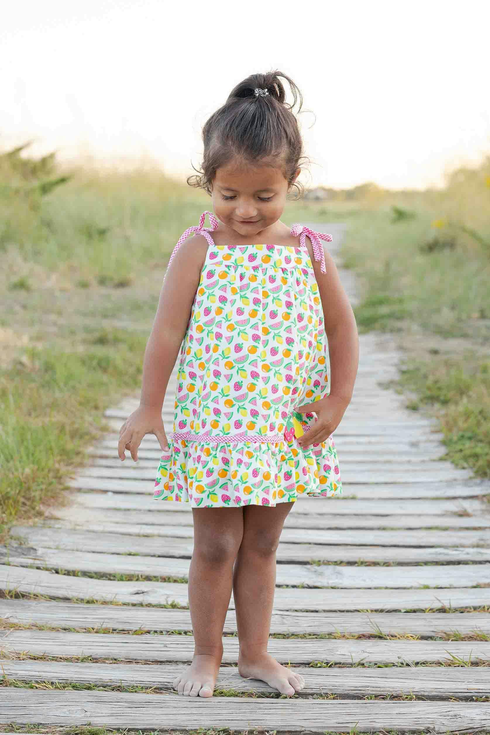Printed Seersucker Dress With Fruit