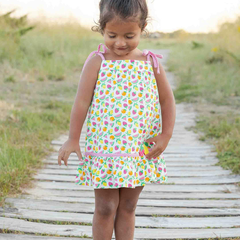 Printed Seersucker Dress With Fruit