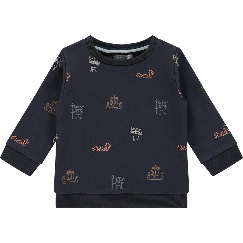 All-Over Viking Ships Graphic Crew Neck Pullover Sweatshirt
