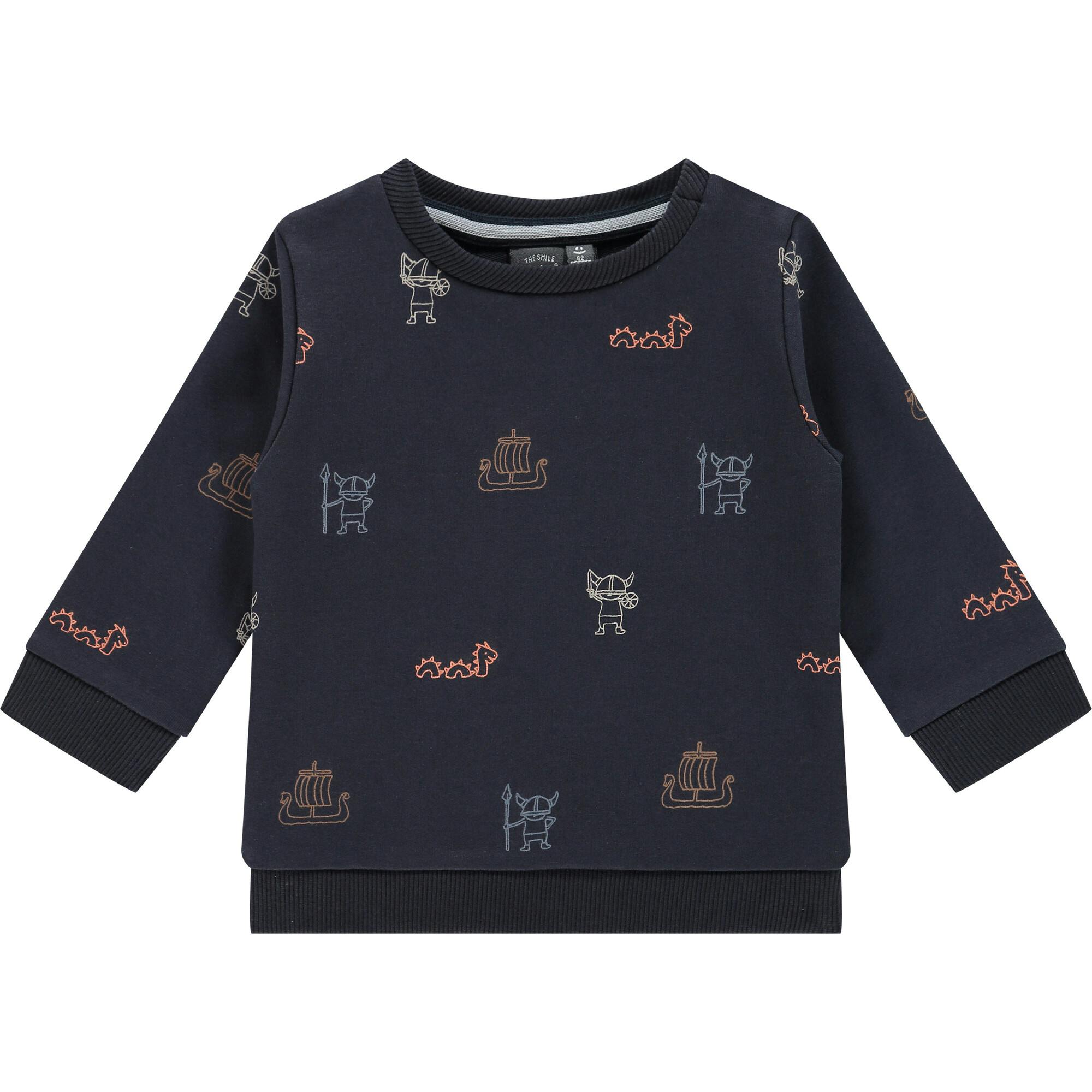 All-Over Viking Ships Graphic Crew Neck Pullover Sweatshirt