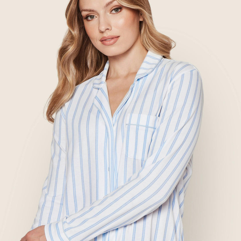 Women's Pima Nightshirt in Periwinkle Stripe