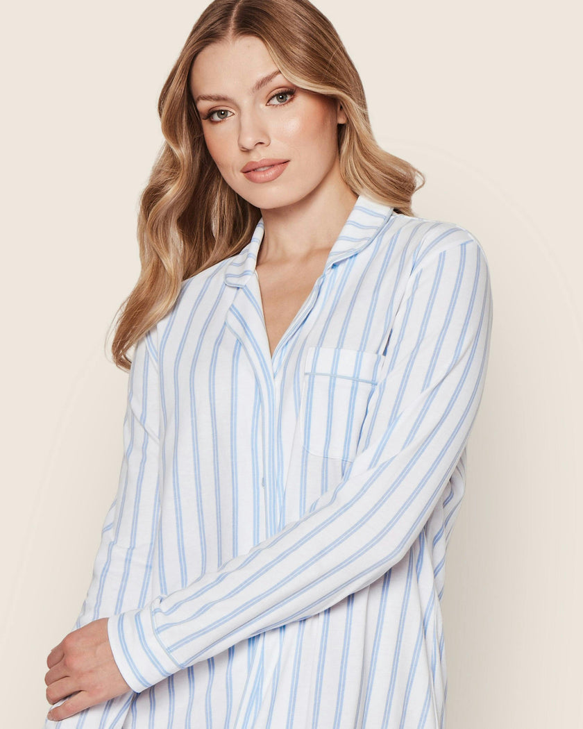 Women's Pima Nightshirt in Periwinkle Stripe