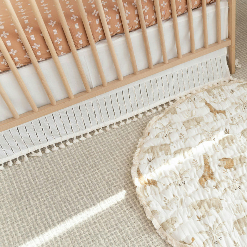 Off-White Boho Tassel Crib Skirt