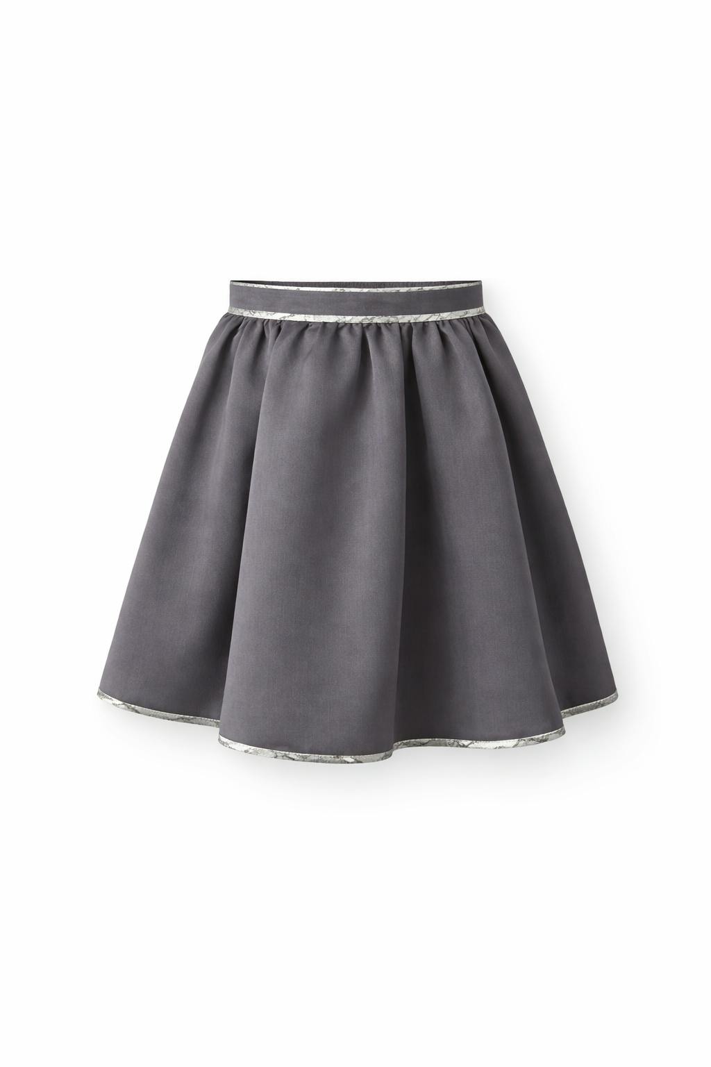 Grey Contrast Trim Tiered Skirt