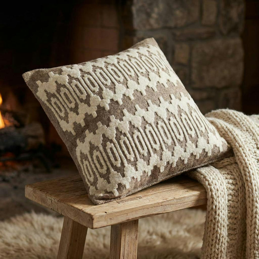 Hand Felted Wool Pillow - Scandinavian Design Gray - 20"
