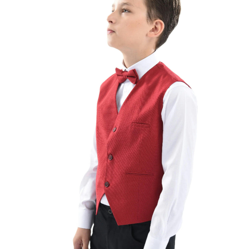 Red Solid Vest & Bowtie