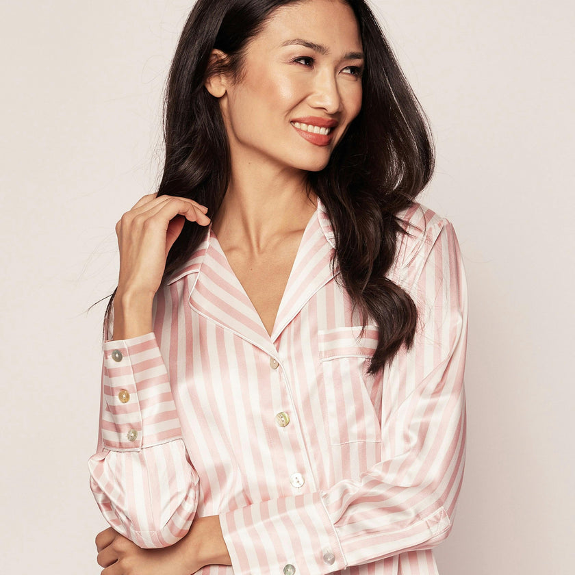 Women's Silk Nightshirt in Pink Stripe