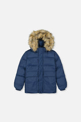 Winter Jacket with Faux-Fur Hood Dark Blue
