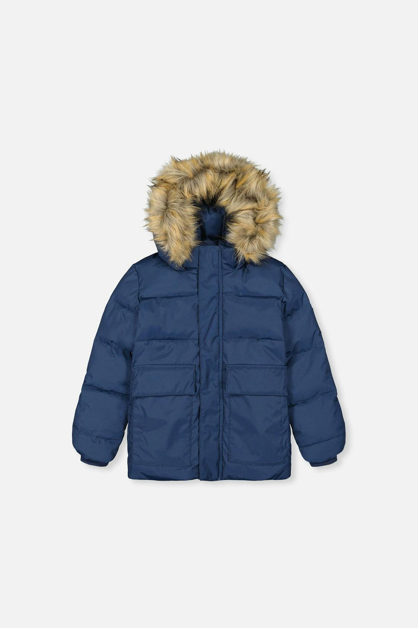 Winter Jacket with Faux-Fur Hood Dark Blue