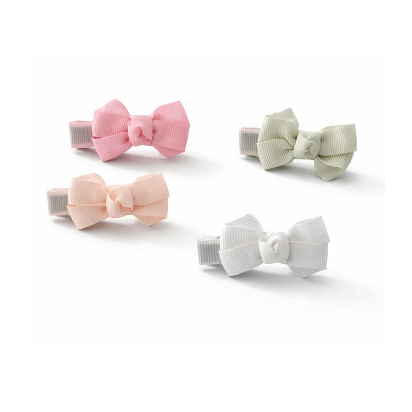 Little Bows Fabric White Pink Hair Clips
