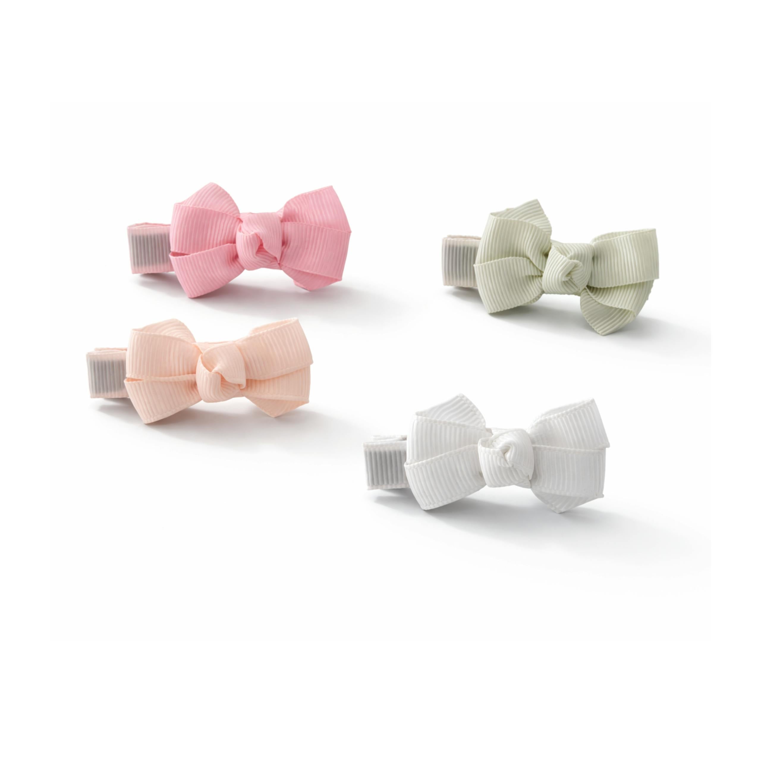 Little Bows Fabric White Pink Hair Clips
