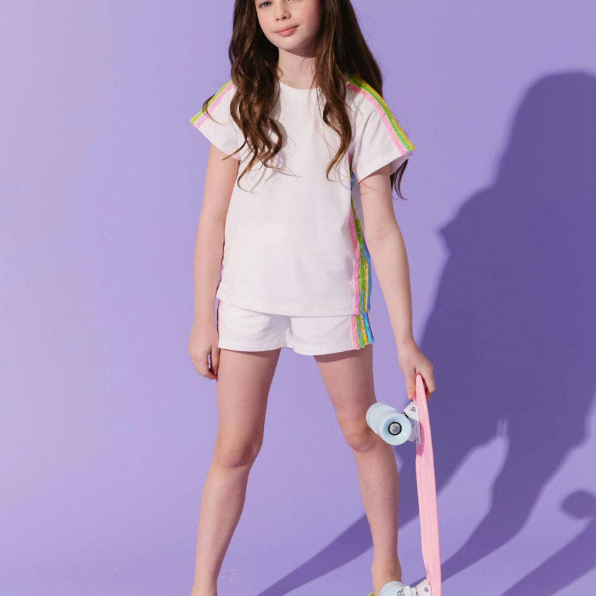 White Rainbow Stripe Short Set