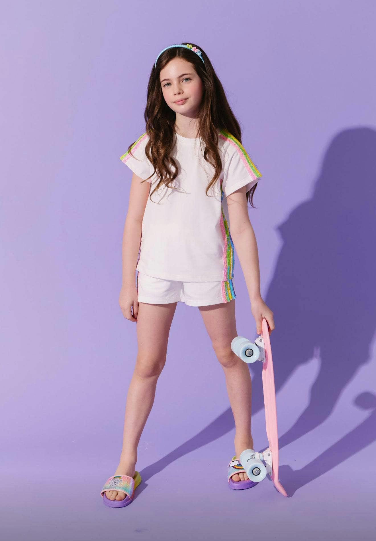 White Rainbow Stripe Short Set