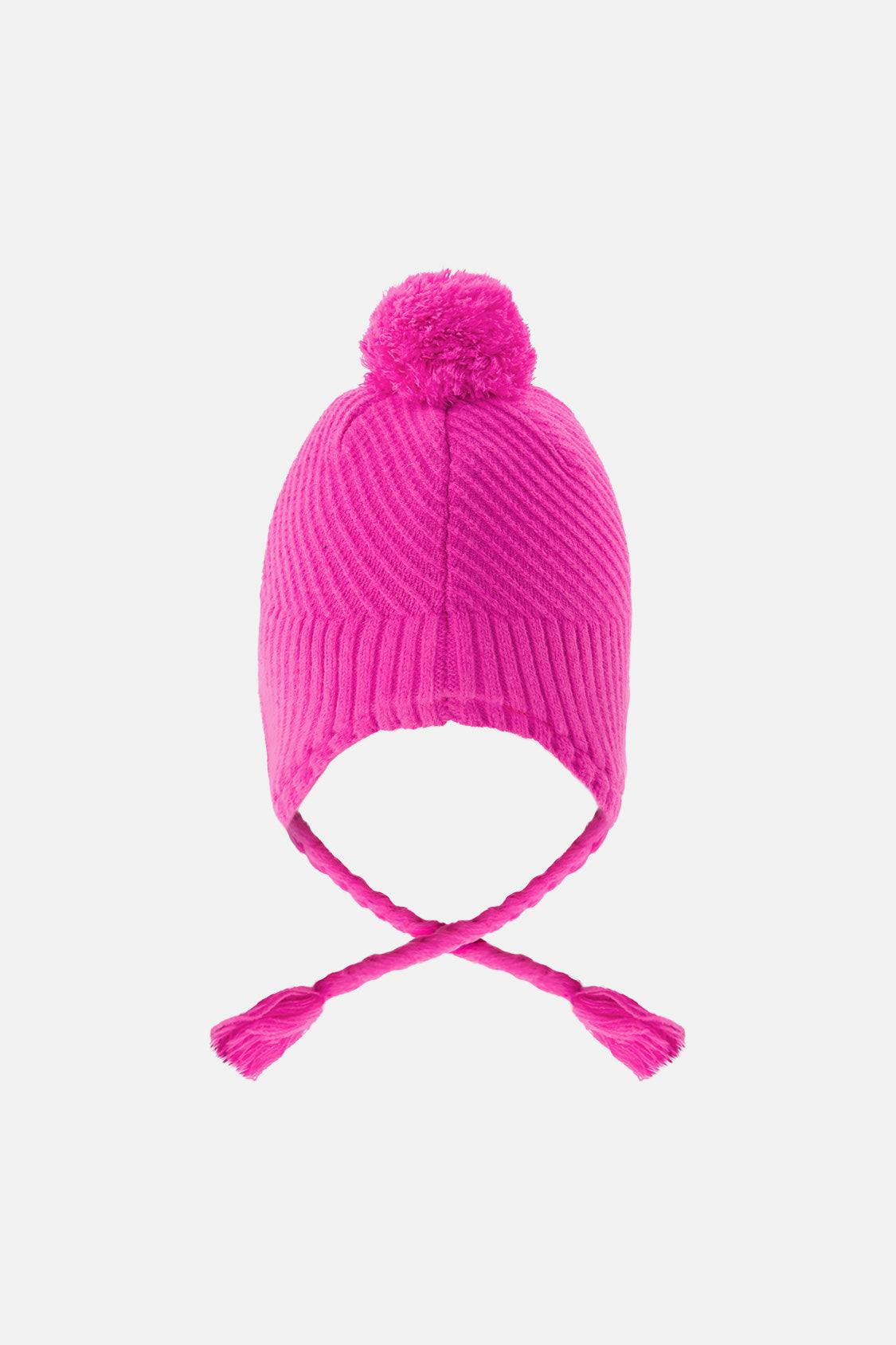 Winter Peruvian Knit Hat with Pompom Bright Pink