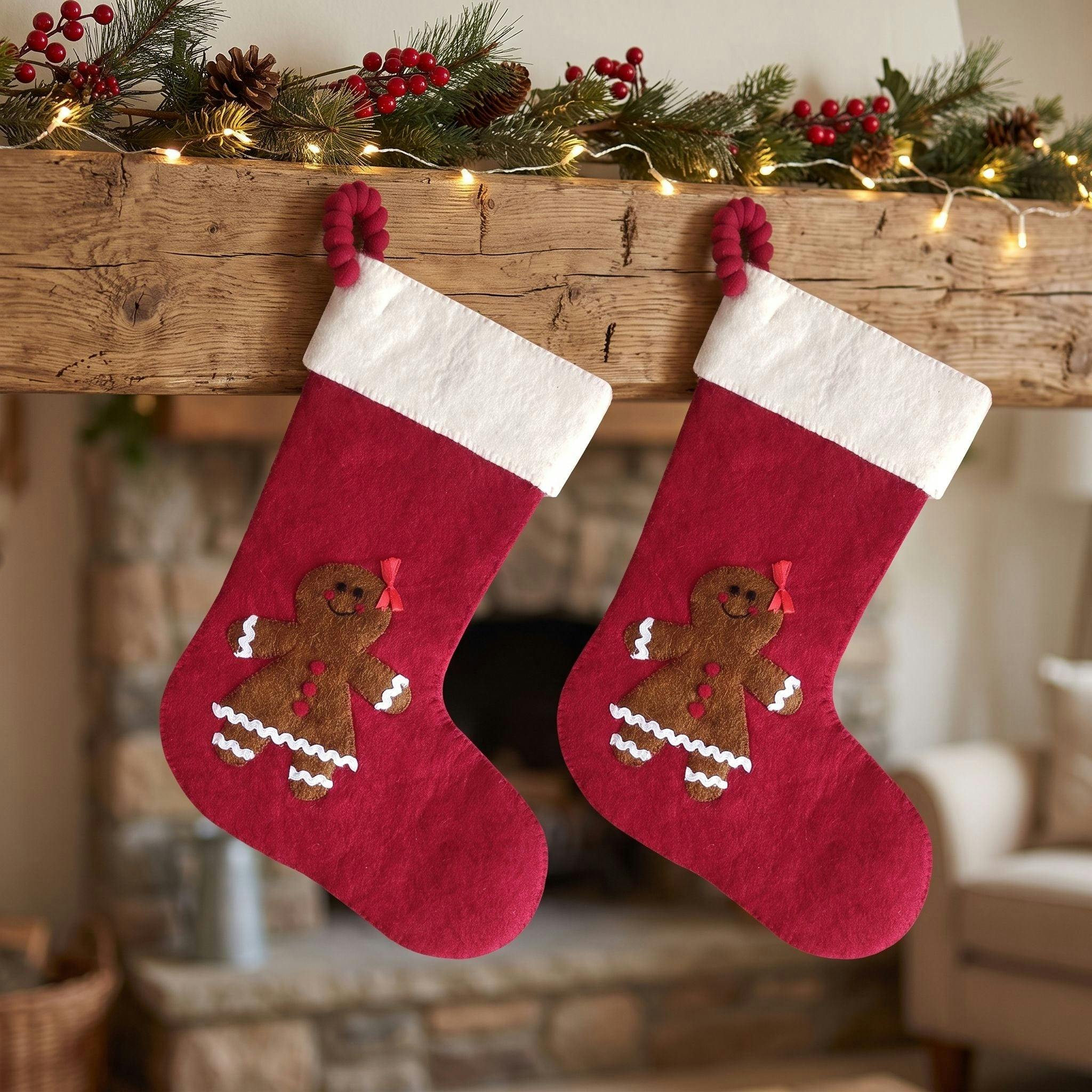 Gingerbread Girl Red Christmas Stocking Hand Felted Wool