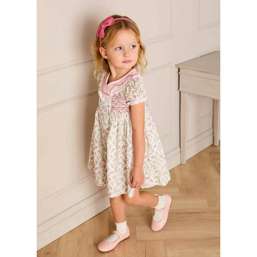 Alice Floral Double Breasted Hand Smocked Dress in Pink (12mths- 10yrs)
